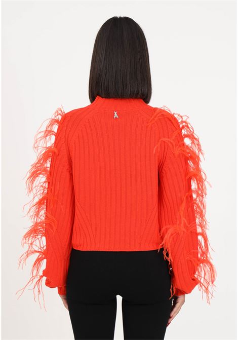 Orange ribbed women's sweater with feathers PATRIZIA PEPE | Knitwear | 2K0224/K9O3AR809
