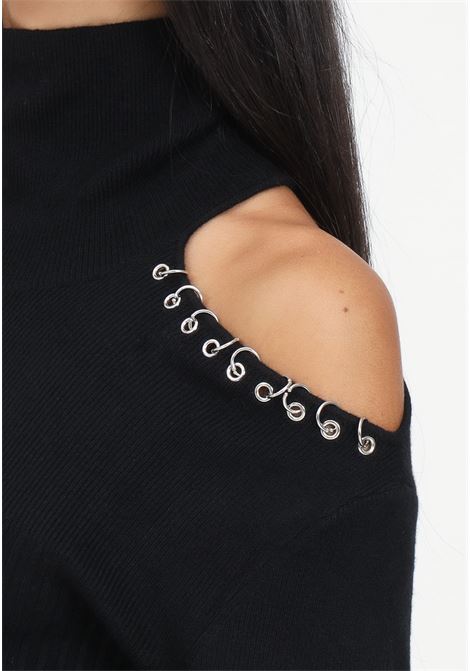 Black cut out shirt with piercing for women PATRIZIA PEPE | Knitwear | 2K0226/K7S0K103