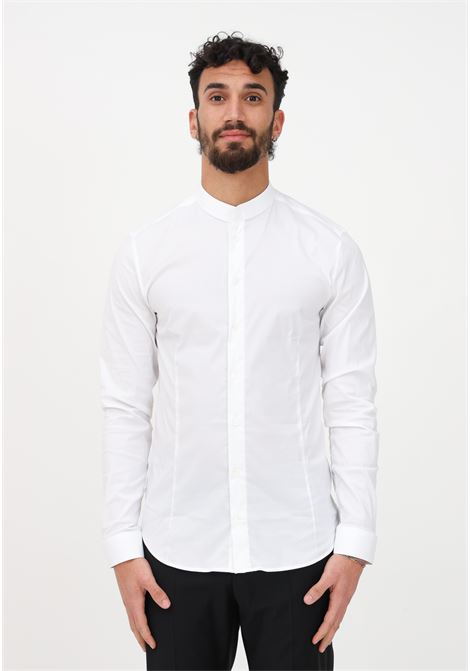 Camicia elegante bianca da uomo con collo alla coreana PATRIZIA PEPE | Camicie | 5C0257/A01W103