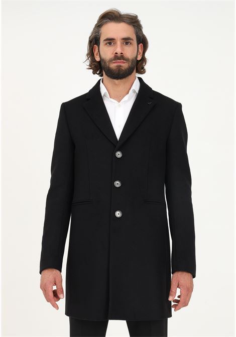 Cappotto nero da uomo con dettaglio fly in rilievo PATRIZIA PEPE | Cappotti | 5O0003-A2VDK102
