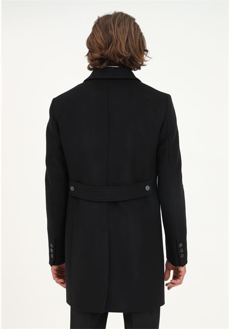 Cappotto nero da uomo con dettaglio fly in rilievo PATRIZIA PEPE | Cappotti | 5O0003-A2VDK102