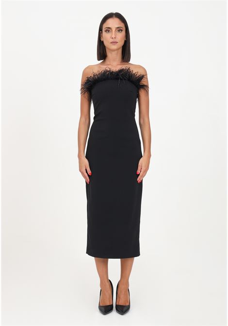 Black women's midi dress with feather application PATRIZIA PEPE | Dresses | 8A1202/A6F5K103
