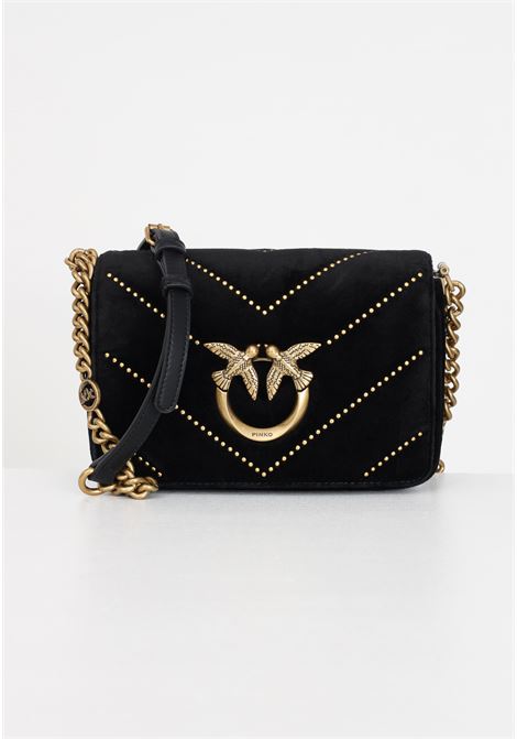 Black women's velvet bag with Love Birds logo studded with chevron motif PINKO | Bags | 100067-A17GZ99Q