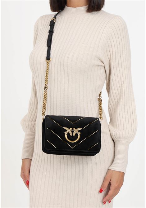 Black women's velvet bag with Love Birds logo studded with chevron motif PINKO | Bags | 100067-A17GZ99Q