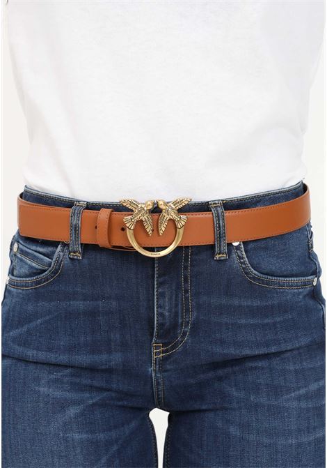 Brown women's belt with Love Birds Diamond Cut buckle PINKO | Belts | 100125-A0F1L58Q