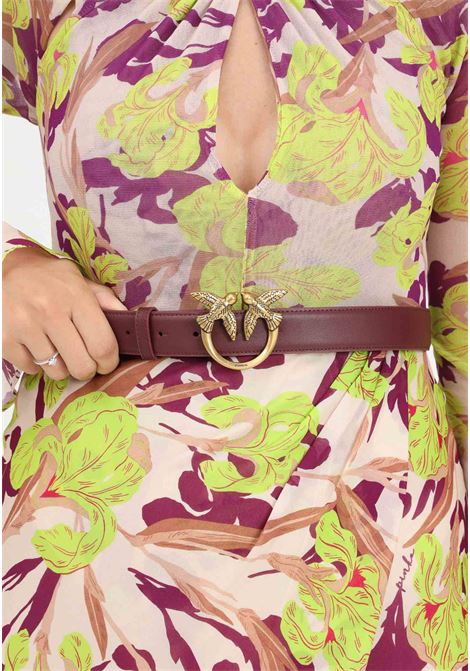 Women's burgundy belt with Love Birds Diamond Cut buckle PINKO | Belt | 100125-A0F1WW5Q