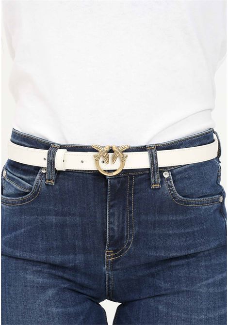 White women's belt with Love Birds Diamond Cut logo PINKO | Belt | 100143-A0F1Z14Q