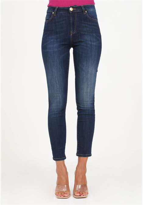 Women's blue denim jeans with shiny Love Birds logo embroidery PINKO | Jeans | 100169-A147PJB