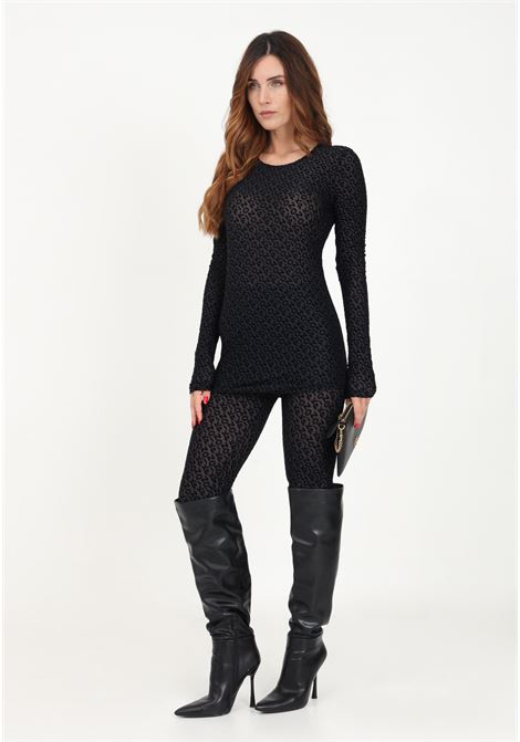 Semi-transparent black leggings for women with all-over logo PINKO | Leggings | 100246-A14FZ99