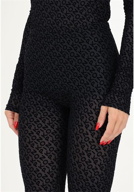 Semi-transparent black leggings for women with all-over logo PINKO | Leggings | 100246-A14FZ99