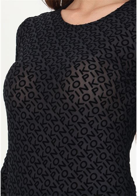 Maglia semitrasparente nera da donna con logo PINKO | Maglieria | 100639-A14FZ99