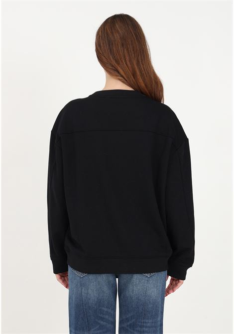 Women's black crewneck sweatshirt with logo embellished with rhinestones PINKO | 101607-A12IZ99
