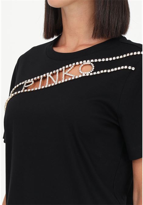 Black women's t-shirt with rhinestone logo PINKO | T-shirt | 101610-A12HZ99