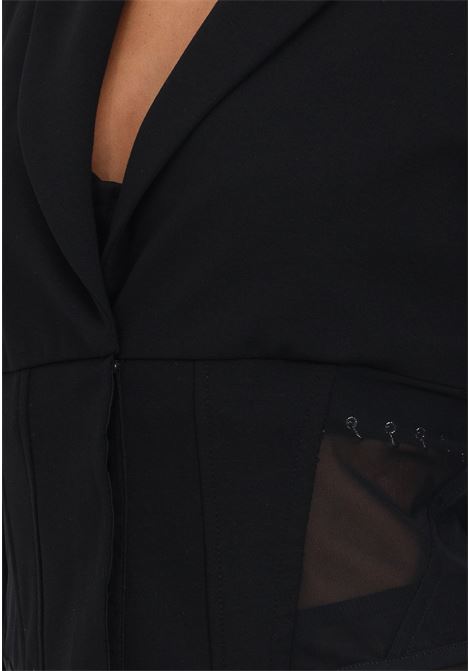 Giacca monopetto Goldrake da donna nera con inserti in tulle chiusra a bustier PINKO | Giacche | 101717-A13EZ99