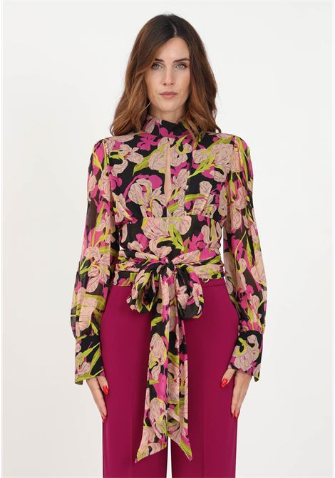 Short black blouse for women with iris floral pattern PINKO | Blouses | 101765-A155ZY5