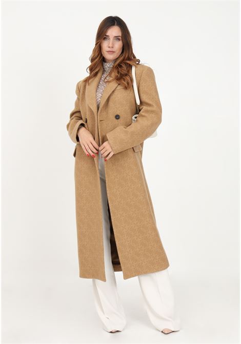 Beige women's coat with matching logo pattern PINKO | Coat | 101874-Y82WMOC