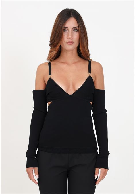 Black women's sweater with cut out detail at the shoulders PINKO | Knitwear | 101888-A16EZ99