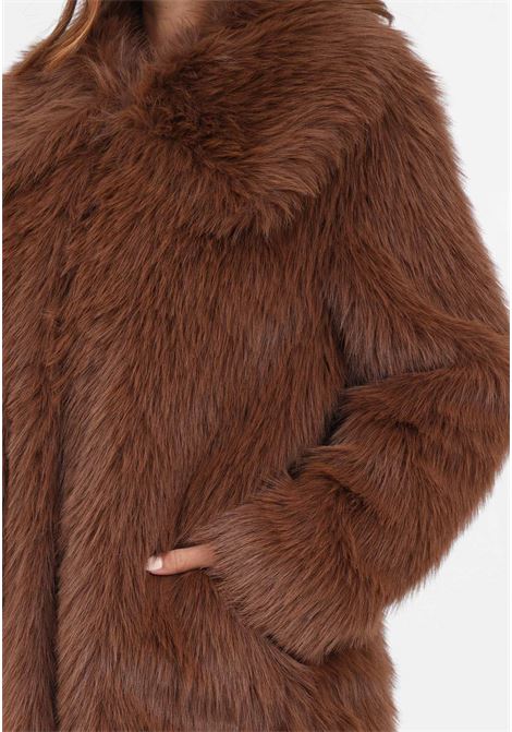 Earth brown women's Caban coat with fur effect PINKO | Fur coats | 102001-A18DL78