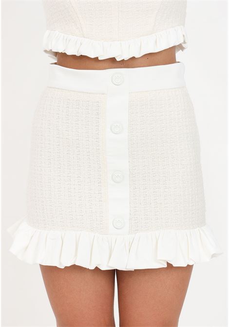 Beige women's tweed miniskirt with ruffles PINKO | Skirts | 102200-A1B8Z00
