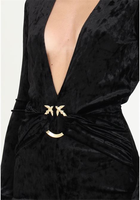 Women's black elegant one piece suit in hammered velvet PINKO | Suit | 102230-A19OZ99