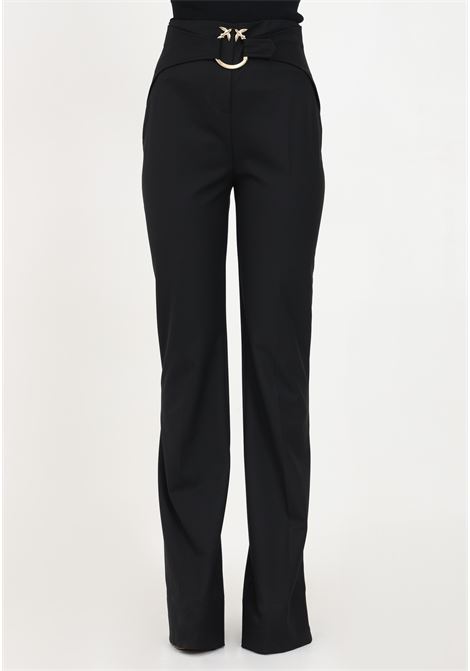 Women's black flared-fit trousers with front logo on the waist. PINKO | Pants | 102263-A18GZ99