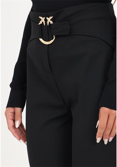 Women's black flared-fit trousers with front logo on the waist. PINKO | Pants | 102263-A18GZ99