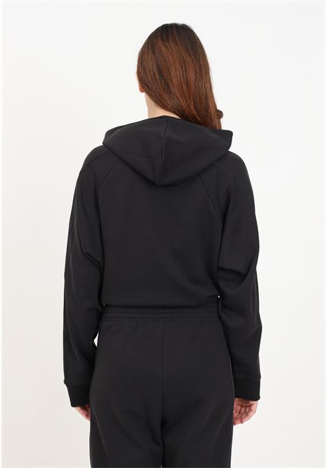 Black crop sweatshirt with hood and logo for women PUMA | 62146801