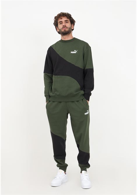 Pantalone verde militare e nero di tuta con logo da uomo PUMA | Pantaloni | 67333031