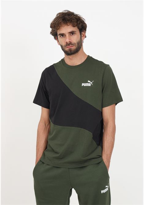 Military green and black t-shirt with men's logo PUMA | T-shirt | 67338031