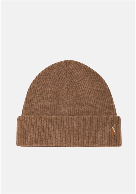 Brown knitted wool hat with unisex logo RALPH LAUREN | Hats | 449891261003.