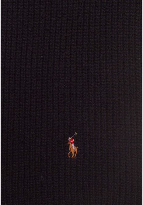 Sciarpa nera in misto lana con logo unisex RALPH LAUREN | Sciarpe | 449904784001.
