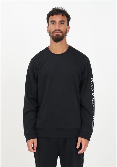 Black crewneck sweatshirt for men with logo print along the arm RALPH LAUREN | 714899617003.