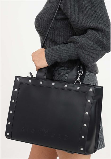 Black shoulder bag with all-over logo for women RICHMOND | Bags | RWA23161BON2BLACK