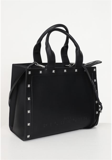 Black shoulder bag with all-over logo for women RICHMOND | Bags | RWA23161BON2BLACK