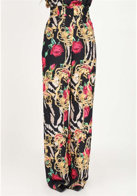 Elegant black trousers for women with a mix of patterns SHIT | Pants | SH2324012PINK BAROQUE