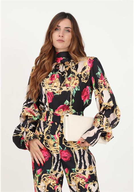 Black blouse for women with a mix of patterns SHIT | Blouse | SH2324017PINK BAROQUE