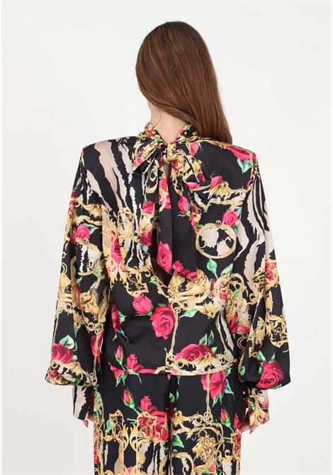 Black blouse for women with a mix of patterns SHIT | Blouse | SH2324017PINK BAROQUE