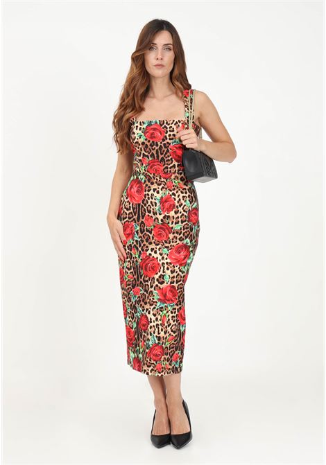 Women's spotted midi dress with red roses SHIT | Dress | SH2324022RED ROSE