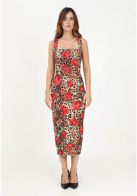 Women's spotted midi dress with red roses SHIT | Dress | SH2324022RED ROSE