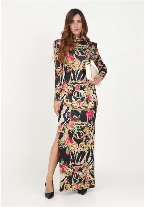 Long black dress for women with a mix of patterns SHIT | Dress | SH2324050PINK BAROQUE