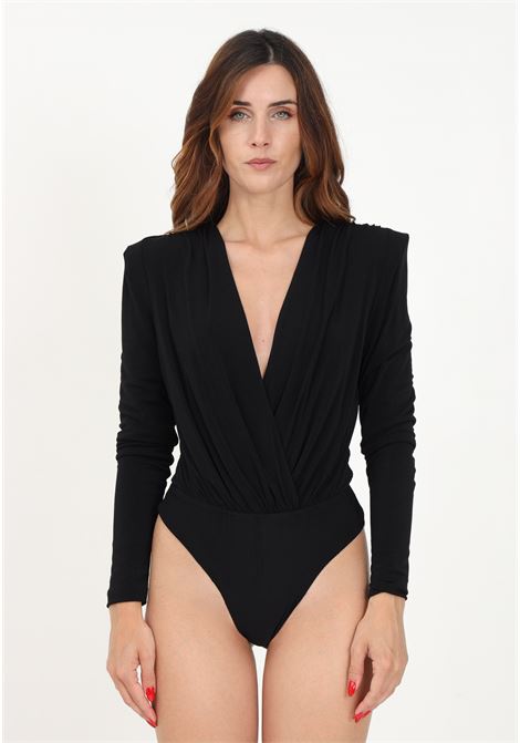 Women's black bodysuit with deep V neckline SHIT | Body | SH2324056NERO