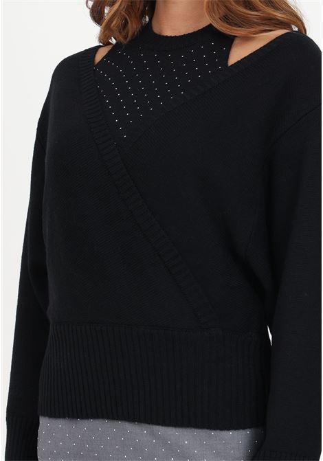 Black Cut Out sweater with rhinestones for women SIMONA CORSELLINI | Knitwear | A23CPMGE09-01-C02600290003