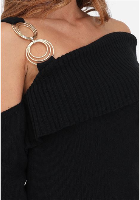 Black cashmere blend sweater with double ring shoulder strap for women SIMONA CORSELLINI | Knitwear | A23CPMGO05-01-C03300080003
