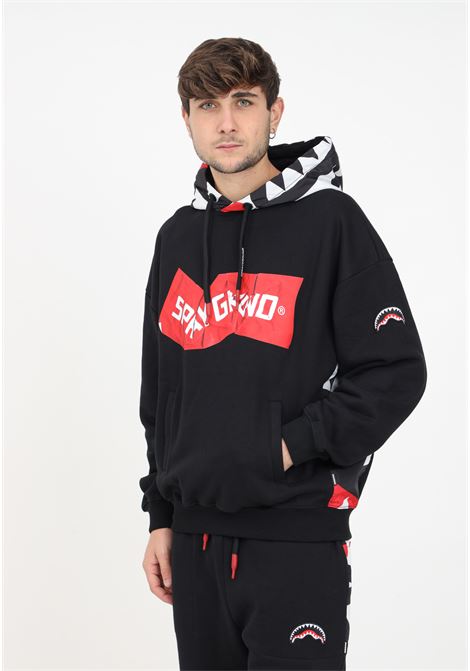 Black sweatshirt with print and hood for men SPRAYGROUND | SP375.