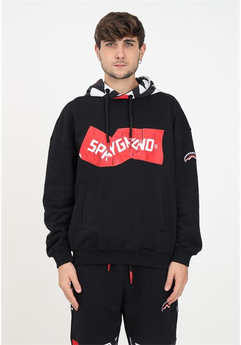 Black sweatshirt with print and hood for men SPRAYGROUND | SP375.