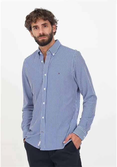Camicia elegante a righe bianca e blu da uomo TOMMY HILFIGER | Camicie | MW0MW306780A70A7