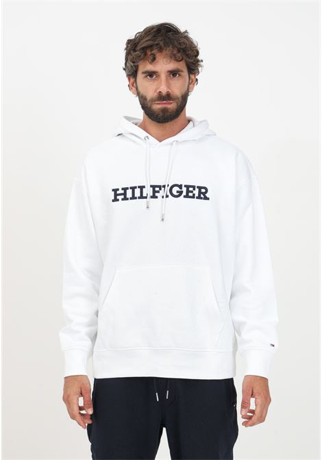 Felpa Hilfiger Monotype bianca da uomo con cappuccio e logo TOMMY HILFIGER | MW0MW33062YBRYBR