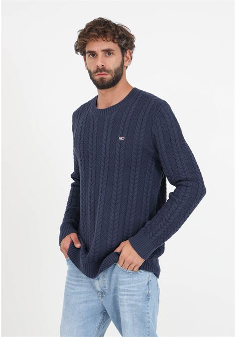 Blue knitted sweater with men's logo TOMMY JEANS | Knitwear | DM0DM15059C87C87