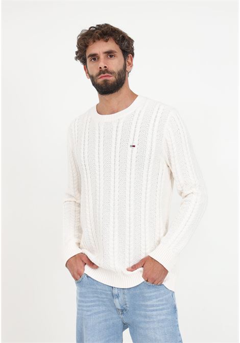 White men's cream-colored sweater TOMMY JEANS | Knitwear | DM0DM15059YBHYBH