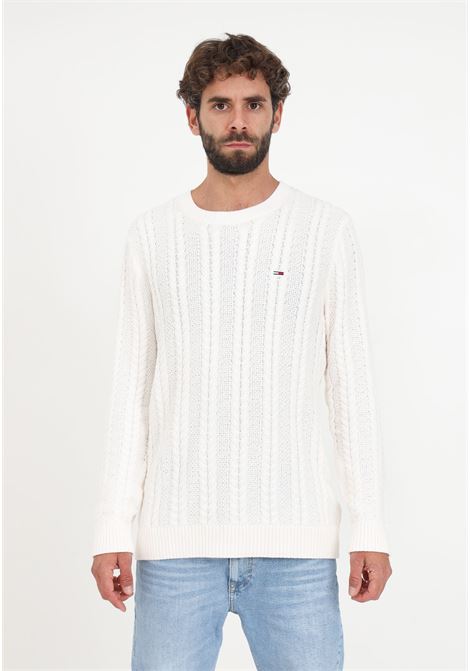 Maglione bianco da uomo color panna TOMMY JEANS | Maglieria | DM0DM15059YBHYBH